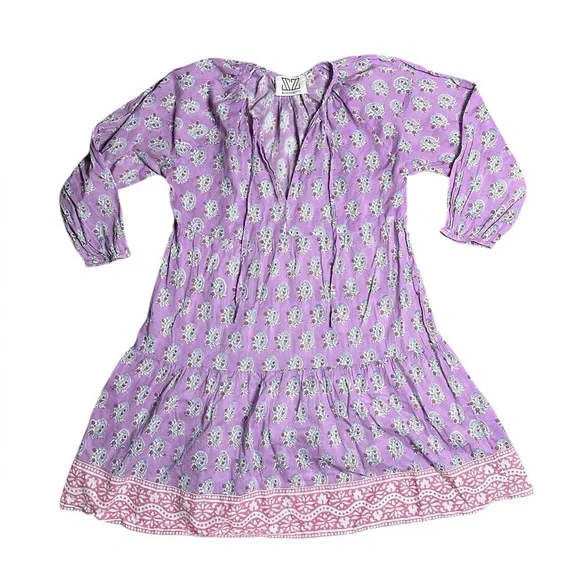 SZ Blockprints Priya dress violet paisley cotton gauze Medium - Picture 2 of 7